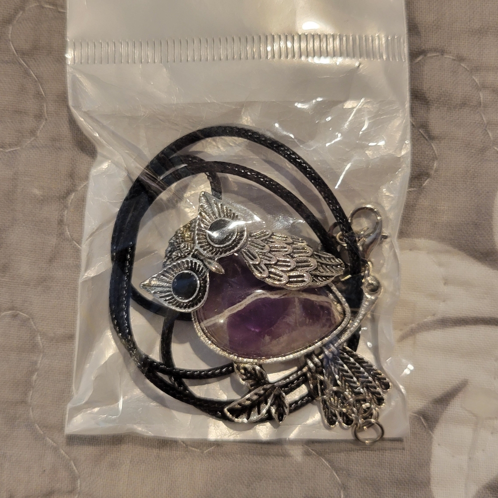 Silver Owl Amethyst Pendant